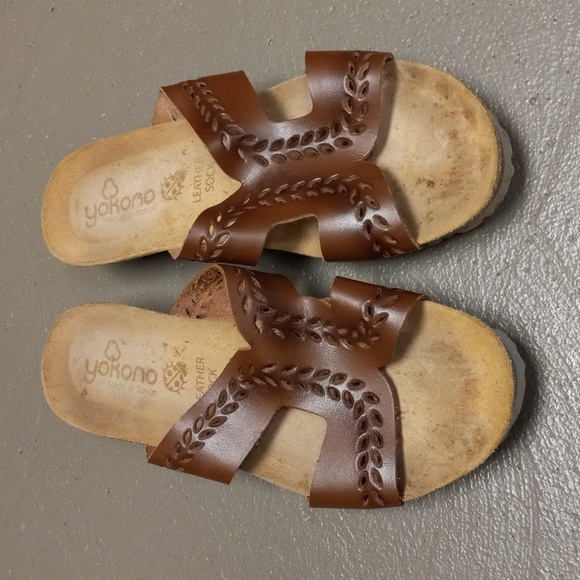 Yokono brown leather sock slides - Picture 10 of 10